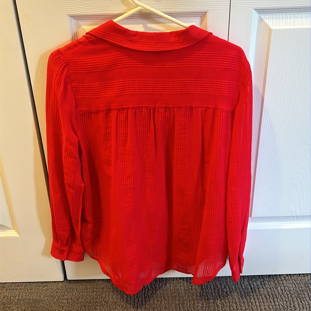 NWT Liverpool Los Angeles Women’s Red Long-Sleeve Collared Blouse S - Picture 2 of 10